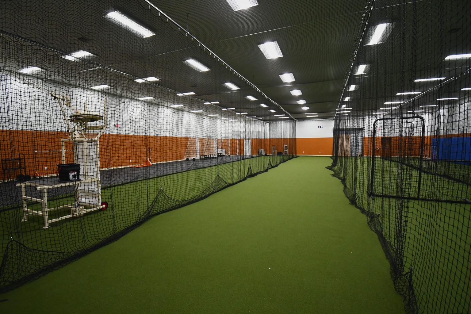 Indoor batting cages and cricket nets at LevelUP Sports facility in Elkton, MD