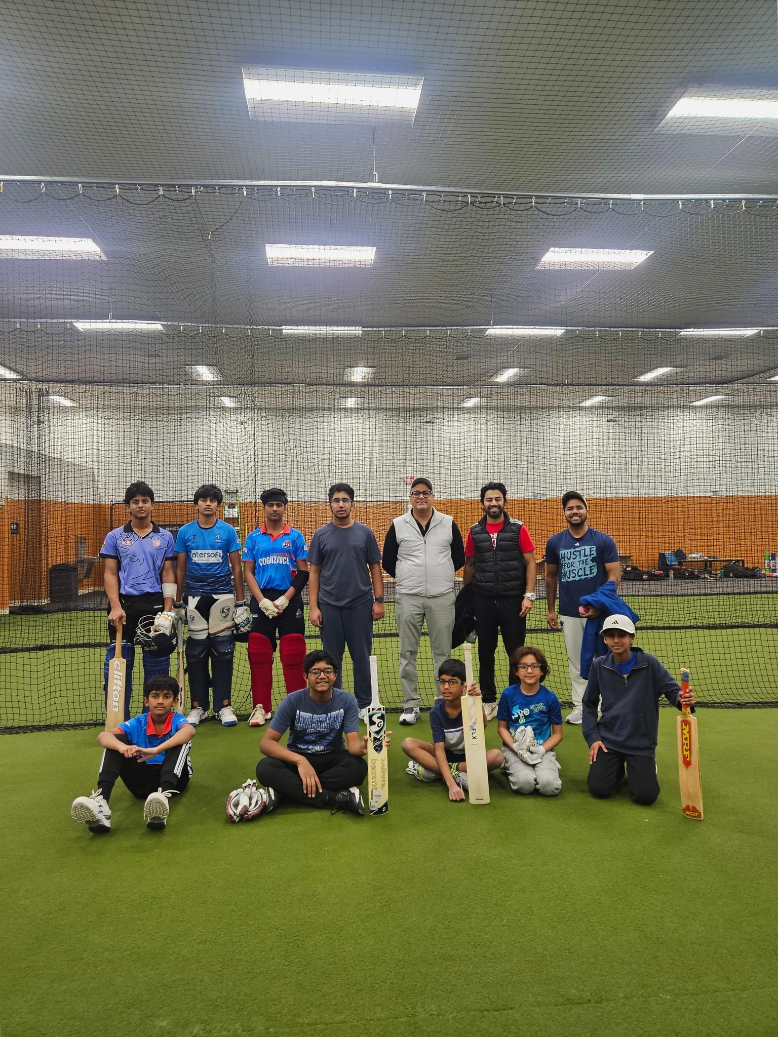 Full-length indoor cricket nets with bowling machines at LevelUP Sports