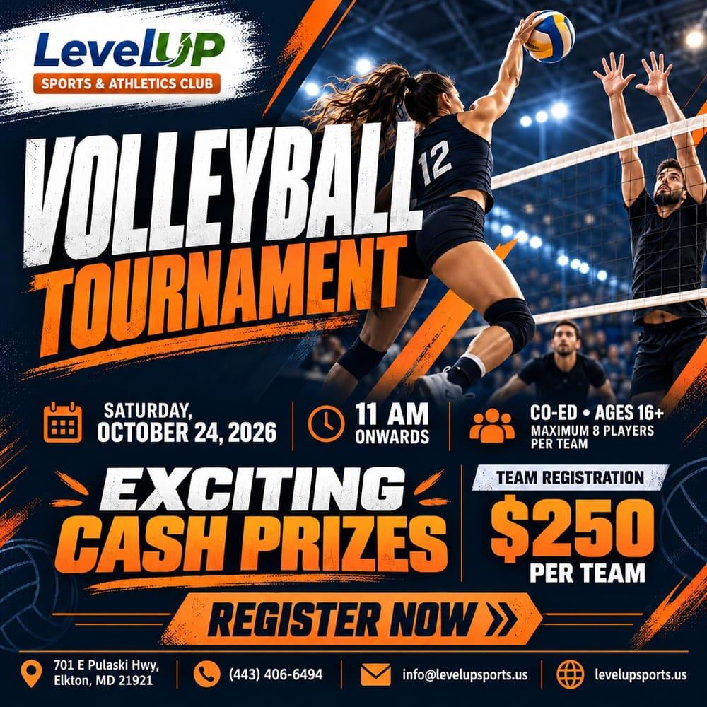 LevelUP Volleyball Tournament flyer — Saturday, October 24, 2026